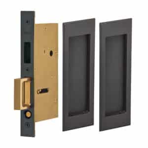 Large Stepped Rectangle Dummy Pair Pocket Door Mortise Hardware in Oil Rubbed Bronze Lacquered
