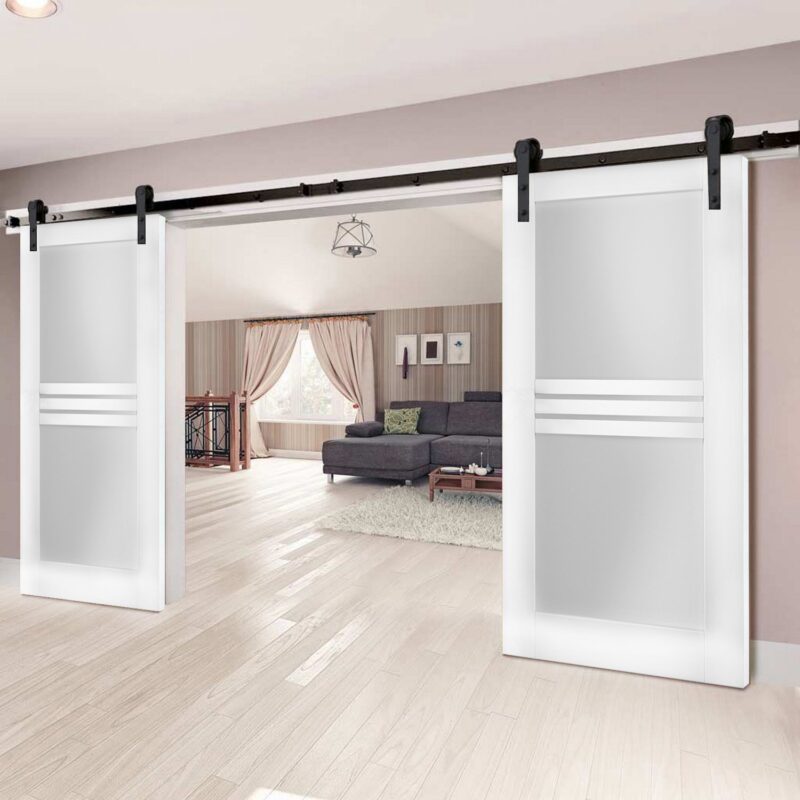 Modern Double Barn Door with Opaque Glass 4 Lites / Mela 7222 Matte ...