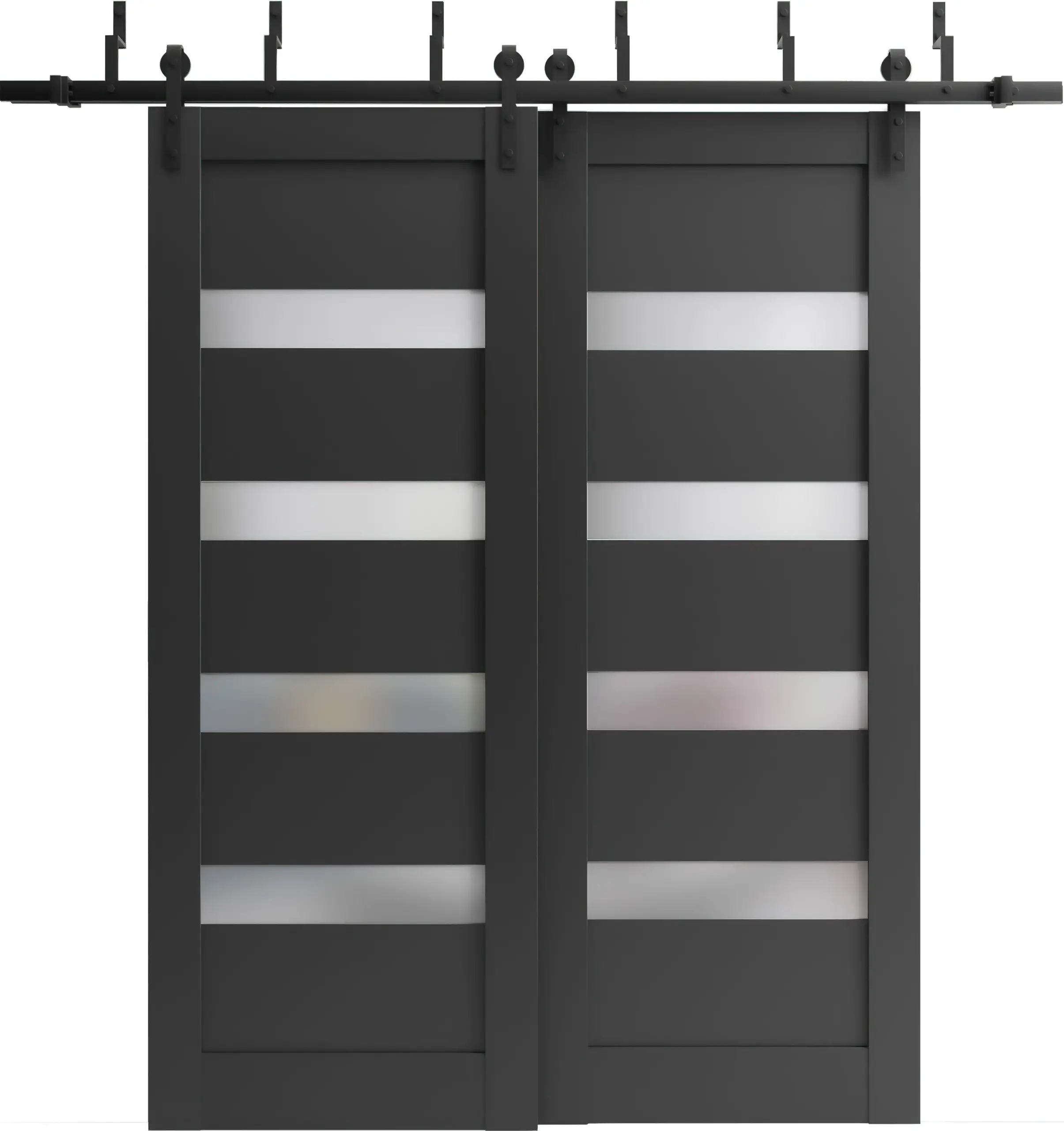 6.6FT Sliding Barn Door Hardware Kit - Modern Closet Track Rail In Black