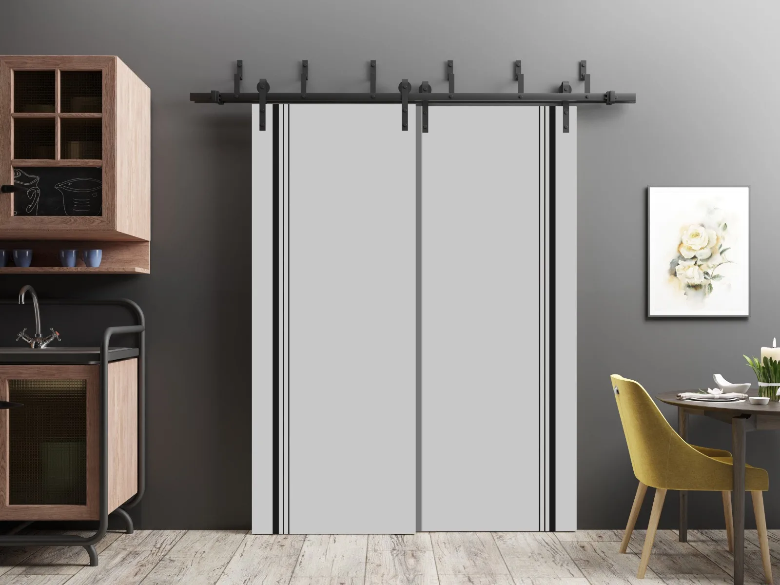 thumbnail image 2 of 6.6FT Sliding Barn Door Hardware Kit - Modern Closet Track Rail In Black 2 of 5