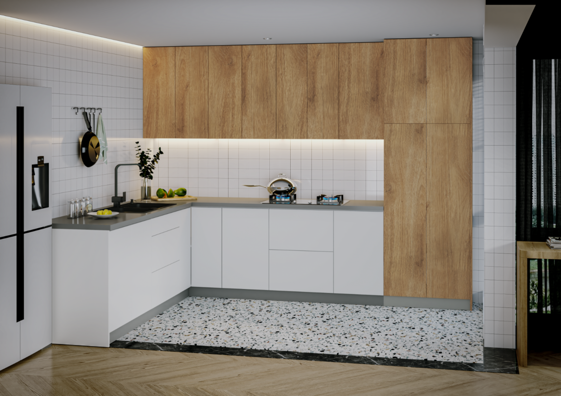 Wallkitchens Kitchen Harmony Collection White Gloss & Natural Teak