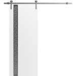 Barn Door | Planum 0333 White Silk with Black Inserts and Frosted Glass | 6.6FT Silver Rail Track Hardware Set | Solid Panel Interior Doors