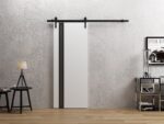 Barn Door | Planum 0444 White Silk with Black Inserts and Frosted Glass | 8FT Rail Track Hardware Set | Solid Panel Interior Doors - Image 2