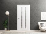 Sliding Closet Bi-fold Doors | Planum 0660 Painted White with Frosted Glass | Sturdy Tracks Moldings Trims Hardware Set | Wood Solid Bedroom Wardrobe Doors - Image 2