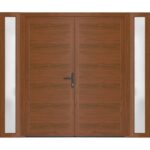 Front Exterior Prehung Metal - Plastic Double Doors / MANUX 8111 Walnut / 2 Sidelites Exterior WindoWLN / Office Commercial and Residential Doors Entrance Patio Garage