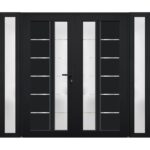Front Exterior Prehung Metal - Plastic Double Doors / MANUX 8088 Matte Black / 2 Sidelites Exterior Windows / Office Commercial and Residential Doors Entrance Patio Garage