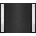 Front Exterior Prehung Metal - Plastic Double Doors / MANUX 8111 Matte Black / 2 Sidelites Exterior Windows / Office Commercial and Residential Doors Entrance Patio Garage