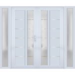Front Exterior Prehung Metal - Plastic Double Doors / MANUX 8088 White Silk / 2 Sidelites Exterior Windows / Office Commercial and Residential Doors Entrance Patio Garage
