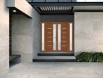 Front Exterior Prehung Metal - Plastic Double Doors / MANUX 8088 Walnut / 2 Sidelites Exterior WindoWLN / Office Commercial and Residential Doors Entrance Patio Garage - Image 4