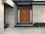 Front Exterior Prehung Metal - Plastic Double Doors / MANUX 8111 Walnut / 2 Sidelites Exterior WindoWLN / Office Commercial and Residential Doors Entrance Patio Garage - Image 3