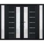 Front Exterior Prehung Metal - Plastic Double Doors / MANUX 8088 Matte Black / 2 Sidelites Exterior Windows / Office Commercial and Residential Doors Entrance Patio Garage - Image 2