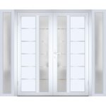 Front Exterior Prehung Metal - Plastic Double Doors / MANUX 8088 White Silk / 2 Sidelites Exterior Windows / Office Commercial and Residential Doors Entrance Patio Garage - Image 2