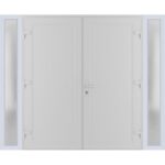 Front Exterior Prehung Metal - Plastic Double Doors / MANUX 8111 White Silk / 2 Sidelites Exterior Windows / Office Commercial and Residential Doors Entrance Patio Garage - Image 2