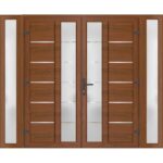 Front Exterior Prehung Metal - Plastic Double Doors / MANUX 8088 Walnut / 2 Sidelites Exterior WindoWLN / Office Commercial and Residential Doors Entrance Patio Garage - Image 2
