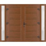 Front Exterior Prehung Metal - Plastic Double Doors / MANUX 8111 Walnut / 2 Sidelites Exterior WindoWLN / Office Commercial and Residential Doors Entrance Patio Garage - Image 2