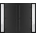 Front Exterior Prehung Metal - Plastic Double Doors / MANUX 8111 Matte Black / 2 Sidelites Exterior Windows / Office Commercial and Residential Doors Entrance Patio Garage - Image 2