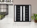 Front Exterior Prehung Metal - Plastic Double Doors / MANUX 8088 Matte Black / 2 Sidelites Exterior Windows / Office Commercial and Residential Doors Entrance Patio Garage - Image 3