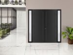 Front Exterior Prehung Metal - Plastic Double Doors / MANUX 8111 Matte Black / 2 Sidelites Exterior Windows / Office Commercial and Residential Doors Entrance Patio Garage - Image 3