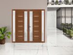 Front Exterior Prehung Metal - Plastic Double Doors / MANUX 8088 Walnut / 2 Sidelites Exterior WindoWLN / Office Commercial and Residential Doors Entrance Patio Garage - Image 3