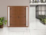 Front Exterior Prehung Metal - Plastic Double Doors / MANUX 8111 Walnut / 2 Sidelites Exterior WindoWLN / Office Commercial and Residential Doors Entrance Patio Garage - Image 4