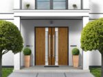 Front Exterior Prehung Steel Double Doors / Deux 1713 Natural Oak / Stainless Inserts Single Modern Painted - Image 2