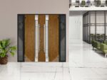Front Exterior Prehung Steel Double Doors / Deux 1713 Natural Oak / 2 Sidelight Exterior Black Windows / Stainless Inserts Single Modern Painted - Image 3