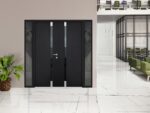 Front Exterior Prehung Steel Double Doors / Cynex 6777 Black / 2 Sidelight Exterior Windows / Stainless Inserts Single Modern Painted - Image 3