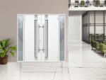 Front Exterior Prehung Steel Double Doors / Deux 1713 White Enamel / 2 Sidelight Exterior Black Windows / Stainless Inserts Single Modern Painted - Image 4