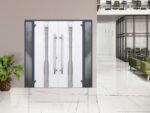 Front Exterior Prehung Steel Double Doors / Deux 1717 Gray Graphite / 2 Sidelight Exterior Windows / Stainless Inserts Single Modern Painted - Image 4