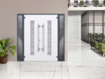 Front Exterior Prehung Steel Double Doors / Deux 0757 Gray Graphite / 2 Sidelight Exterior Windows / Stainless Inserts Single Modern Painted - Image 4