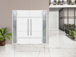 Front Exterior Prehung Steel Double Doors / Deux 1705 White Enamel / 2 Sidelight Exterior Black Windows / Stainless Inserts Single Modern Painted - Image 4