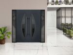 Front Exterior Prehung Steel Double Doors / Deux 6501 Anthracite / 2 Sidelight Exterior Windows / Stainless Inserts Single Modern Painted - Image 4