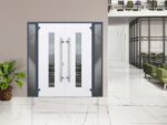 Front Exterior Prehung Steel Double Doors / Deux 5755 Gray Graphite / 2 Sidelight Exterior Windows / Stainless Inserts Single Modern Painted - Image 4