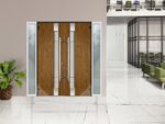 Front Exterior Prehung Steel Double Doors / Deux 1713 Natural Oak / 2 Sidelight Exterior White Windows / Stainless Inserts Single Modern Painted - Image 4