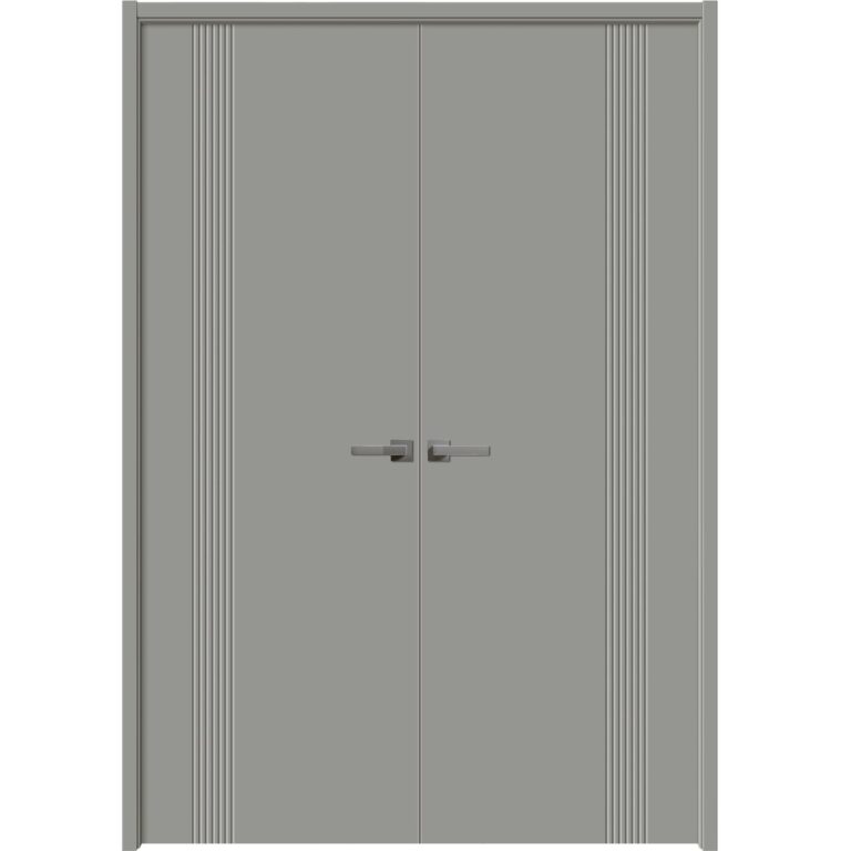 Interior Solid French Double Doors | BASIC 0111 Dove Grey | Wood Interior Solid Panel Frame | Closet Bedroom Modern Doors