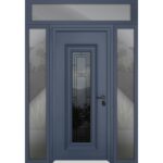 Front Exterior Prehung Steel Door / Ballucio 6044 Gray Graphite / 2 Side and Top Exterior Window / Stainless Inserts Single Modern Painted