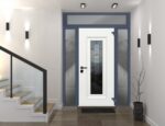 Front Exterior Prehung Steel Door / Ballucio 6044 Gray Graphite / 2 Side and Top Exterior Window / Stainless Inserts Single Modern Painted - Image 3