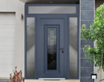 Front Exterior Prehung Steel Door / Ballucio 6044 Gray Graphite / 2 Side and Top Exterior Window / Stainless Inserts Single Modern Painted - Image 2