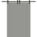 Modern Double Barn Door | BASIC 0111 Dove Grey | 13FT Rail Track Set | Solid Panel Interior Doors