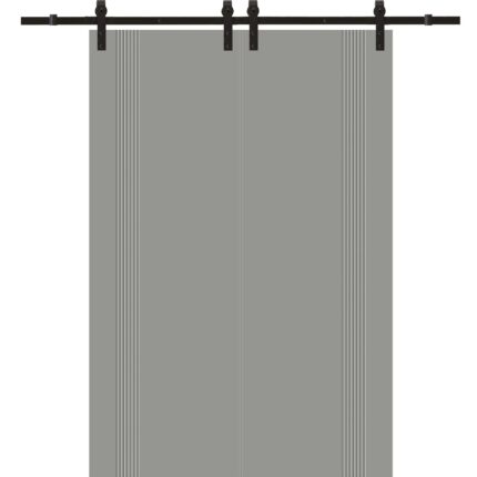 Modern Double Barn Door | BASIC 0111 Dove Grey | 13FT Rail Track Set | Solid Panel Interior Doors