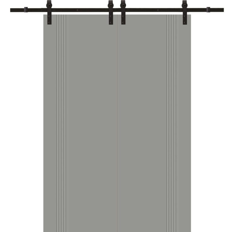 Modern Double Barn Door | BASIC 0111 Dove Grey | 13FT Rail Track Set | Solid Panel Interior Doors