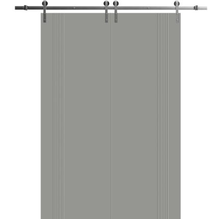 Modern Double Barn Door | BASIC 0111 Dove Grey | 13FT Silver Rail Track Set | Solid Panel Interior Doors