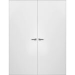 Modern Solid Double Hidden Door with Handle | Planum 0010 Primed with Black Hidden Frame Left-hand Outswing Black Frame | Hinges Lock Handle | Modern Wardrobe Wood Solid Doors
