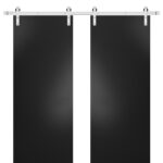 Sturdy Double Barn Door with Hardware | Planum 0010 Matte Black | Silver 13FT Rail Hangers Heavy Set | Modern Solid Panel Interior Doors