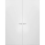 Modern Solid Double Hidden Door with Handle | Planum 0010 Primed with Silver Hidden Frame Left-hand Outswing Silver Frame | Hinges Lock Handle | Modern Wardrobe Wood Solid Doors