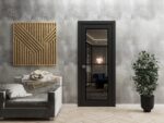 Solid French Door | Lucia 2466 Matte Black with Clear Glass and Aluminum Strips | Single Regular Panel Frame Trims Handle | Bathroom Bedroom Sturdy Doors - Image 2