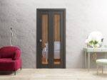 Sliding Closet Bi-fold Doors | Lucia 2166 Matte Black with Clear Glass | Sturdy Tracks Moldings Trims Hardware Set | Wood Solid Bedroom Wardrobe Doors - Image 3