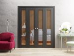 Sliding Closet Double Bi-fold Doors | Lucia 2166 Matte Black with Clear Glass | Sturdy Tracks Moldings Trims Hardware Set | Wood Solid Bedroom Wardrobe Doors - Image 3