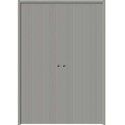 Sliding Closet Double Bi-fold Doors | BASIC 0111 Dove Grey | Sturdy Tracks Moldings Trims Hardware Set | Wood Solid Bedroom Wardrobe Doors