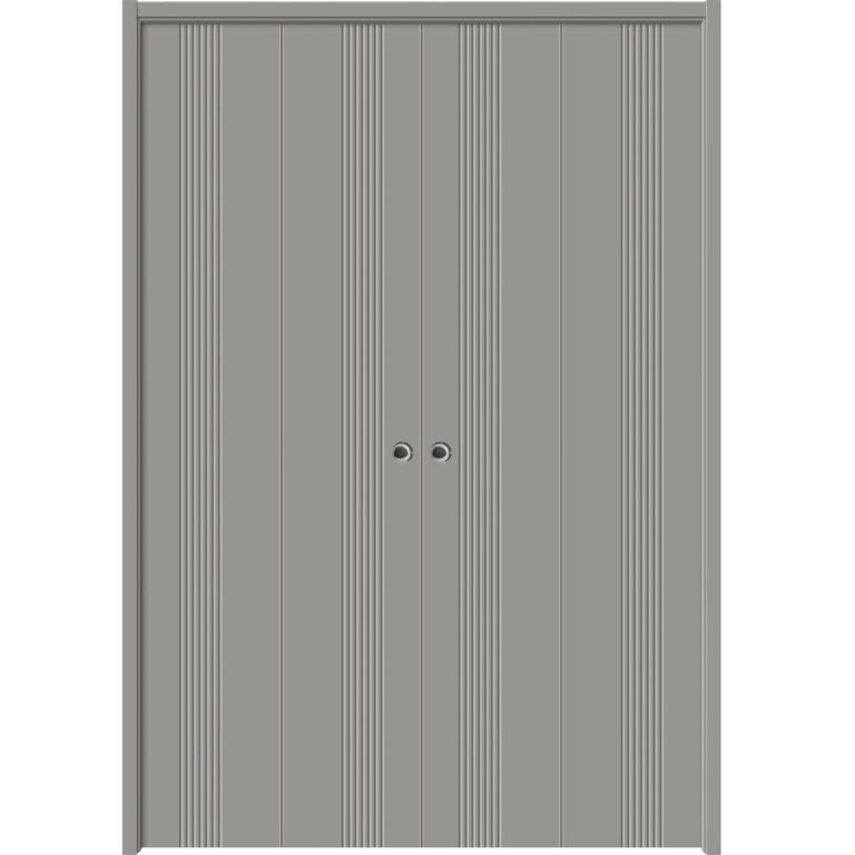 Sliding Closet Double Bi-fold Doors | BASIC 0111 Dove Grey | Sturdy Tracks Moldings Trims Hardware Set | Wood Solid Bedroom Wardrobe Doors